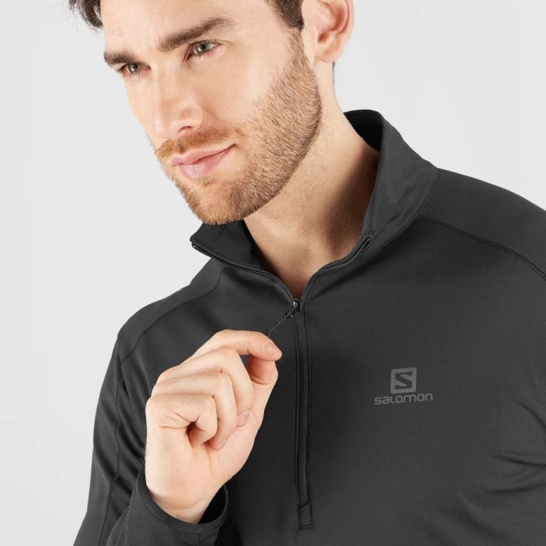 Salomon Essential Lightwarm Half Zip Men's Sweatshirt Black | CA 38V1